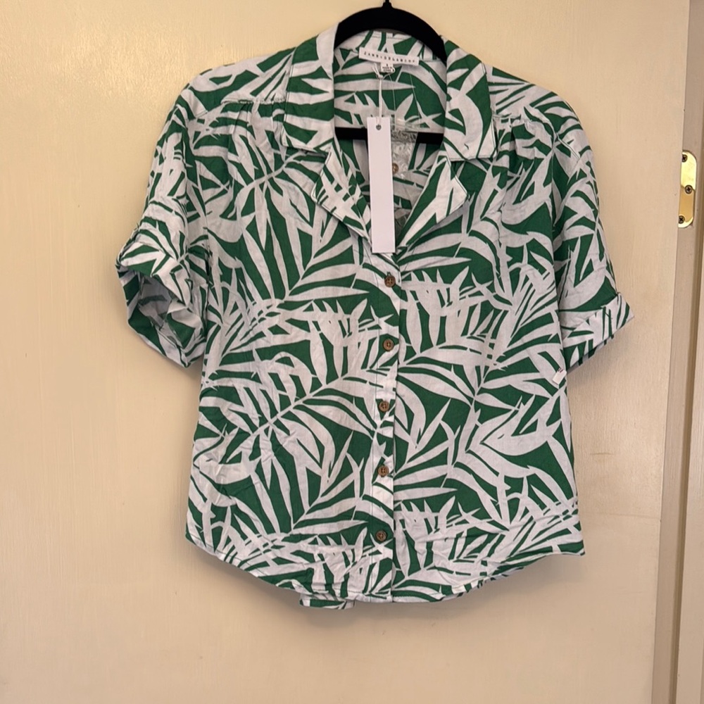JANE&DELANCEY Green&White FERN Print Top NWT SZ S Casual Beach Resort Cruise - Picture 2 of 7